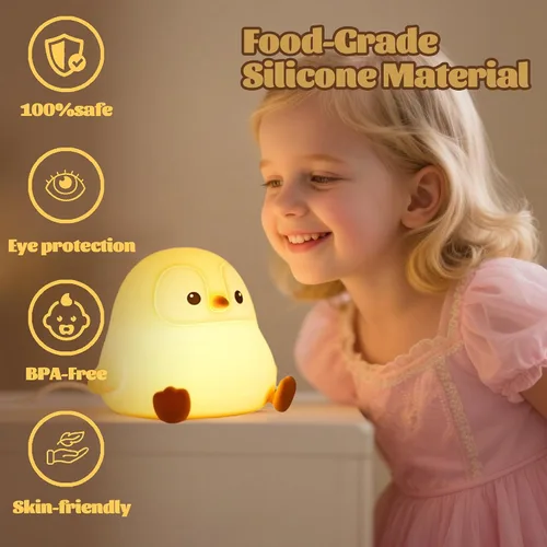 Miniatura 5 de Luz nocturna de pingüino para guardería, lámpara LED de silicona blanda, 2 niveles regulables, luz nocturna para niños, luz táctil, lámpara