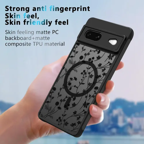 Miniatura 5 de Funda magnética para Google Pixel 7 [compatible con MagSafe] Bonita funda con patrón floral de flores negras para mujeres y niñas, TPU suave, parte