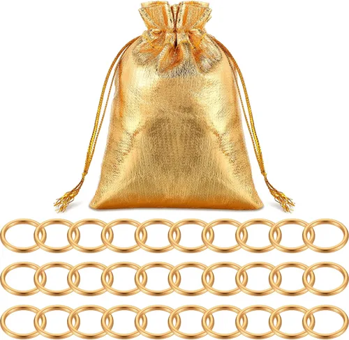Chalyna 31 anillos dorados de metal para atrapasueños, con bolsas de organza con cordón dorado (1 x 0.8 pulgadas)