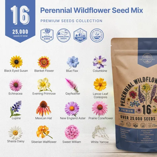 Miniatura 3 de Organo Republic Mezcla de 16 semillas de flores silvestres perennes para interiores y exteriores, más de 25,000 semillas de jardín de flores