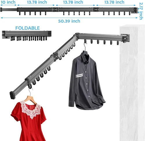 Miniatura 3 de KAXIWEI Estante de secado de ropa, estante de secado de ropa montado en la pared, estante de secado de ropa retráctil plegable plegable de 3