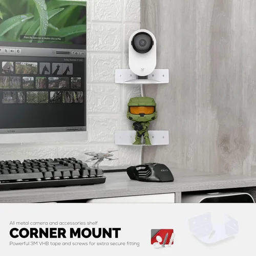 Miniatura 7 de BRAINWAVZ Pequeño estante esquinero de metal para cámaras de seguridad, monitores de bebé, altavoces, decoración del hogar y más, adhesivo universal