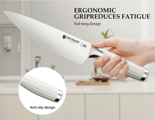 Miniatura 3 de BRODARK Juego de cuchillos de cocina con bloque y afilador – Juego de cuchillos blancos ultra afilados de 15 piezas Full Tang de acero inoxidable
