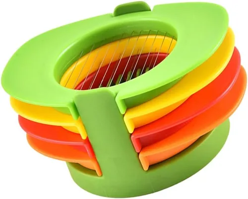 Miniatura 8 de Hemoton Cortador de huevos de acero inoxidable 4 en 1, cortador de huevos de fresa, resistente y resistente, cortador de frutas y fresas