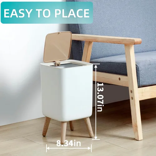 Miniatura 5 de Basurero de baño con tapa, de 2.6 galones, moderno para oficina, cerca del escritorio, para dormitorio, con parte superior a presión, cubo de basura