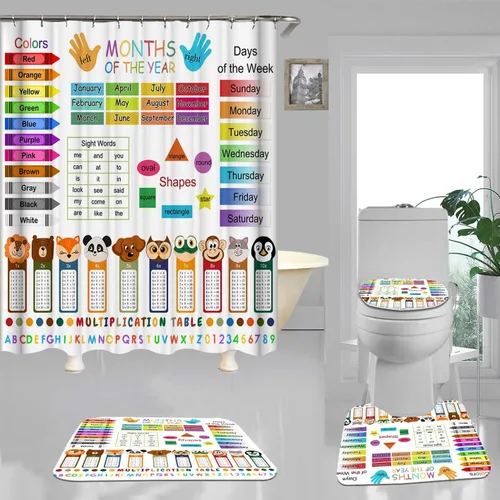 Miniatura 24 de Juego de 4 cortinas de ducha con citas inspiradoras, escaleras de arte en blanco y negro, decoración de baño motivacional para hombres, cortina