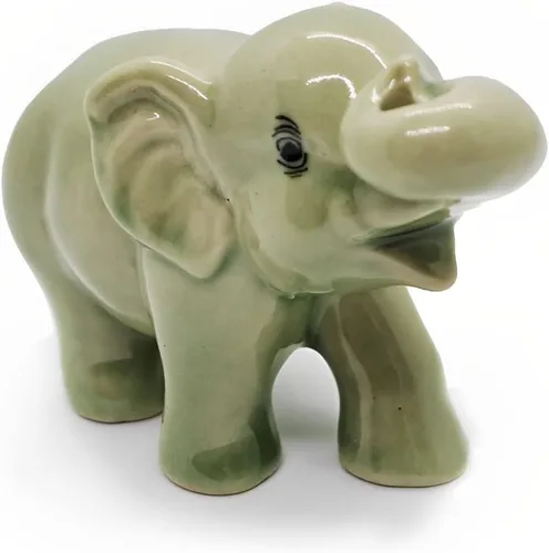 Miniatura 11 de ChangThai Design Pequeña figura de elefante gris claro de 1 pulgada para elevar el tronco – Miniatura hecha a mano de cerámica pintada a mano
