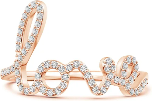 Miniatura 2 de Juego de puntas de diamante creado en laboratorio Cursivo LOVE Script Anillo en oro macizo de 14 k plata (color H, claridad SI2)