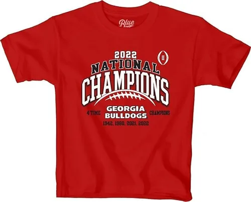 Miniatura 3 de Blue 84 Camiseta unisex para niños con licencia oficial de Georgia Bulldogs National Champs 2022-2023 con cordones rojos