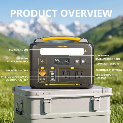 Miniatura 7 de VTOMAN Jump 600X Estación de Energía Portátil 600W, Generador Solar 299Wh Estación de Energía con Batería LiFePO4 con Arranque Rápido
