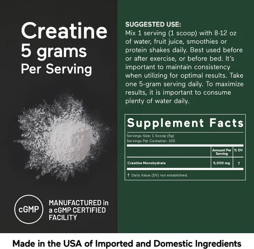 Miniatura 4 de SMARTERNUTRITION Monohidrato de creatina en polvo, 5000 mg (0.18 oz) por porción, polvo de creatina para mujeres y hombres, sin sabor, apoyo previo