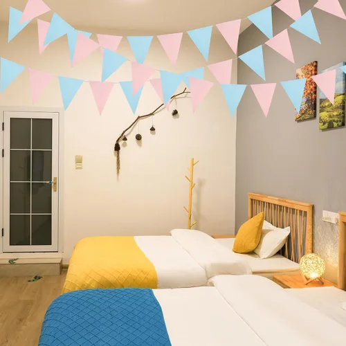 Miniatura 6 de Mefuny Banderín de revelación de género de 30 pies, 48 unidades, color azul claro y rosa, banderas triangulares de papel para decoración para baby