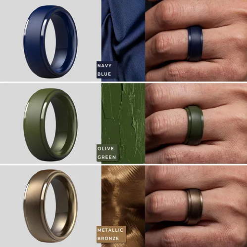 Miniatura 84 de ThunderFit Anillos de boda de silicona para hombre, 0.394 in de ancho y 0.098 in de grosor, paquete múltiple de variedad 1-7