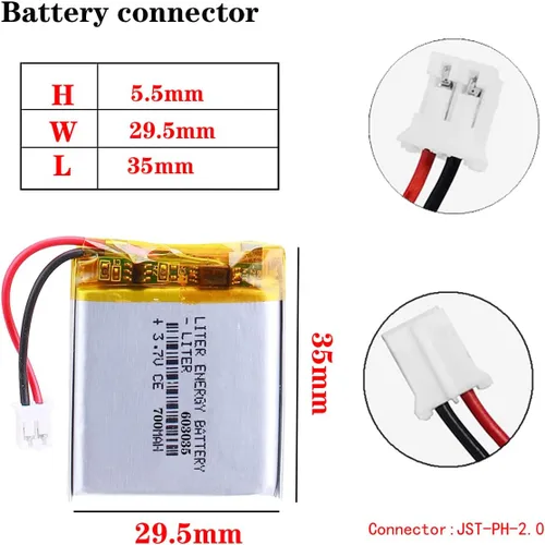 Batería de energía de litro Batería 3.7V Lipo 700mAh Batería recargable de polímero de iones de litio 603035 Batería de iones de polímero de litio
