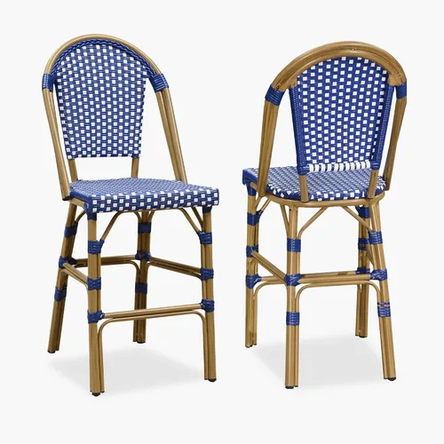 Miniatura 31 de PURPLE LEAF - Juego de 2 taburetes de bar franceses con acabado de bambú impreso, taburetes de bar de ratán para patio con respaldo, sillas de bar