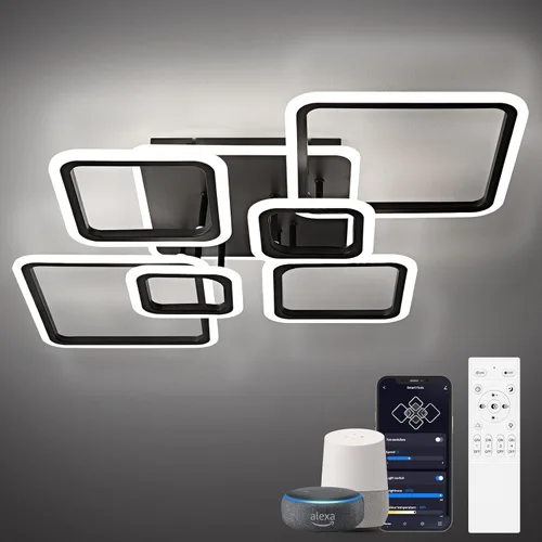 Miniatura 17 de Modernas luces LED de techo para dormitorio, 40.2 pulgadas, regulables, cuadradas, 6+1 anillos, luces de techo para sala de estar con control remoto