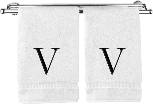 Miniatura 164 de Toalla de mano monogramada, regalo personalizado, juego de 2 - Toalla bordada con letra de bloque dorada - Extra absorbente 100% algodón turco