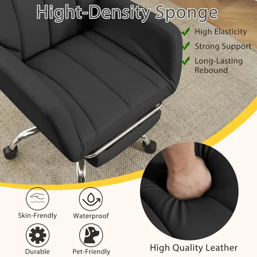 Miniatura 5 de Silla ergonómica de oficina con piernas cruzadas con reposapiés, silla ejecutiva de cuero grande y alta con apoyabrazos reversible, almohada lumbar