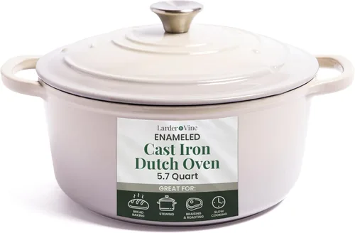 Miniatura 14 de Larder & Vine Olla holandesa de hierro fundido esmaltado de 8 cuartos con tapa, para hornear pan, compatible con todas las placas de cocción y apta