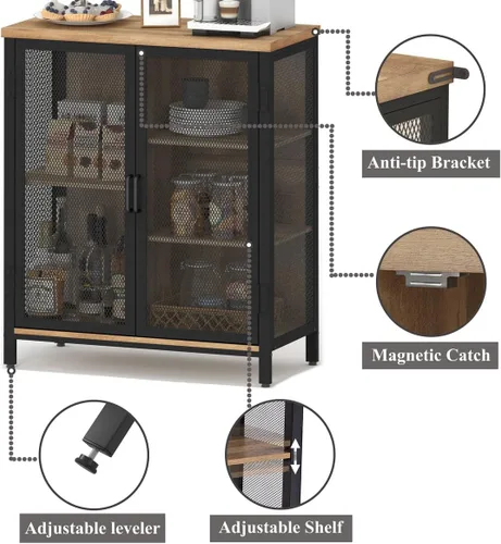 Miniatura 8 de BON AUGURE Estantería industrial de 5 niveles y armario pequeño de barra de licor para el hogar, juego de muebles de madera y metal para sala