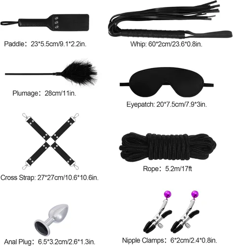 Miniatura 2 de Rbenxia 12 piezas de kits de restricciones BDSM Bondage para el sexo, esposas de fetiche, esposas de tobillo, collar, venda para los ojos, látigo