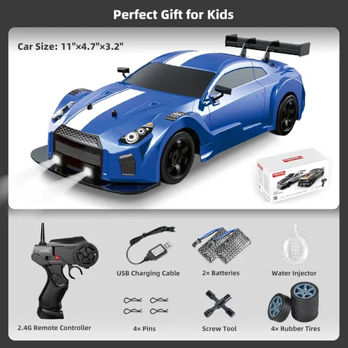 Miniatura 6 de Coche RC Drift de 2.4 GHz, escala 1:16, 4WD, de alta velocidad, coches de control remoto con luces LED, dos baterías y neumáticos de drift, coches
