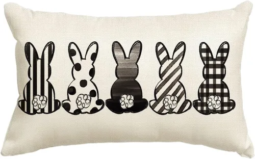 Miniatura 9 de AVOIN colorlife Funda de cojín de Pascua en blanco y negro, 18 x 18 pulgadas, decoración para sofá y fiesta de primavera