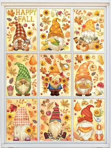 Miniatura 13 de Whaline 9 hojas de calcomanías para ventana de regreso a la escuela, gnomo lápiz libro globo mochila escolar, calcomanías para ventana