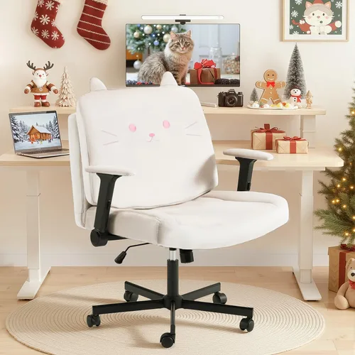 Miniatura 8 de HOMREST Silla cruzada con brazos y ruedas, silla de oficina de patas cruzadas de tamaño grande con asiento extra ancho y cojín de respaldo flexible