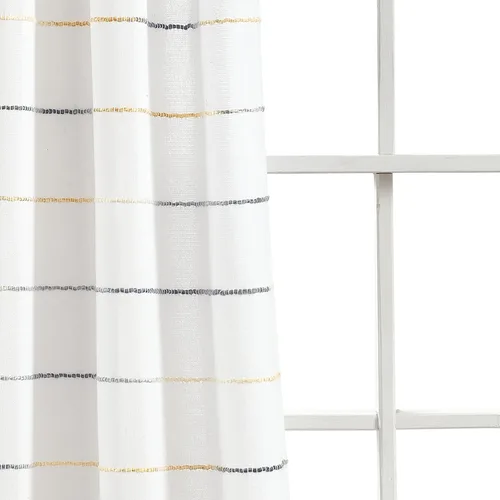 Miniatura 3 de Lush Decor Paneles de Cortinas de Ventana de Algodón Teñido con Hilo de Rayas Ombré, Par, 40" An x 95" L, Amarillo y Gris - Cortinas - Cortinas