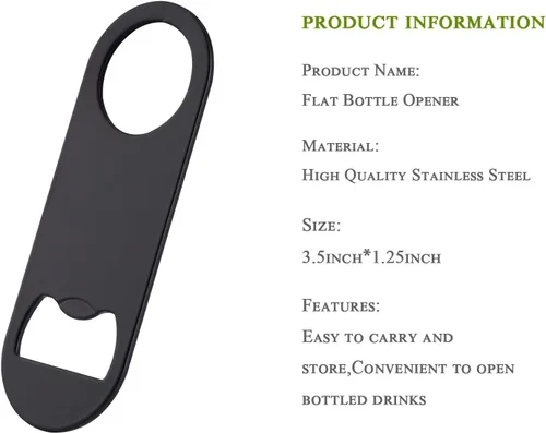 Miniatura 4 de Paquete de 5 abridores de botellas planos de acero inoxidable con llavero, llave de barra, abrebotellas de cerveza para cocina, bar o restaurante