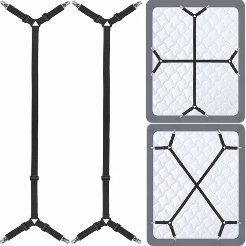 Correas de soporte para sábanas, correas ajustables para sábanas que mantienen las sábanas en su lugar, 2 piezas/juego, color negro