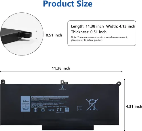 Miniatura 2 de F3YGT - Batería de repuesto para Dell Latitude 14 7000 7480 7490/13 7000 7380 7390 P29S002/12 7000 7280 7290 Series 0DM3WC DM3WC DM6WC 2X39G KG7 VF