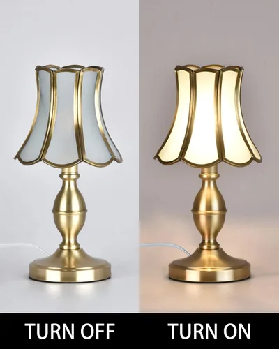 Miniatura 7 de Lámparas de escritorio retro, base con acabado de latón pulido con pantalla de vidrio esmerilado, pequeña lámpara de mesa para dormitorio, mesita