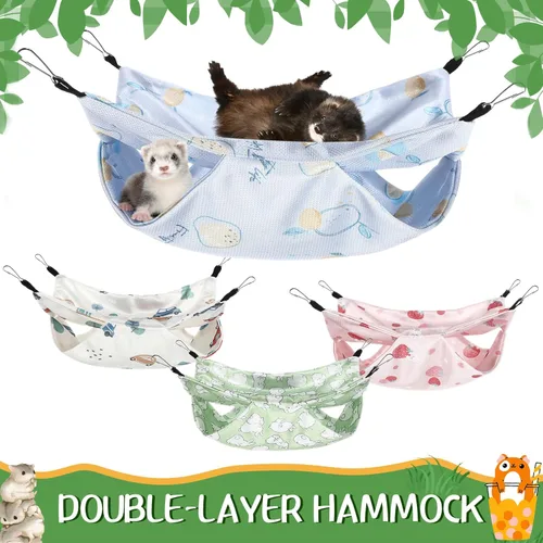 Miniatura 6 de Nuogo Hamaca de rata de 4 piezas para jaula de animales pequeños, hamacas de hurón colgantes para ratas, accesorios de cama de hurón de doble capa