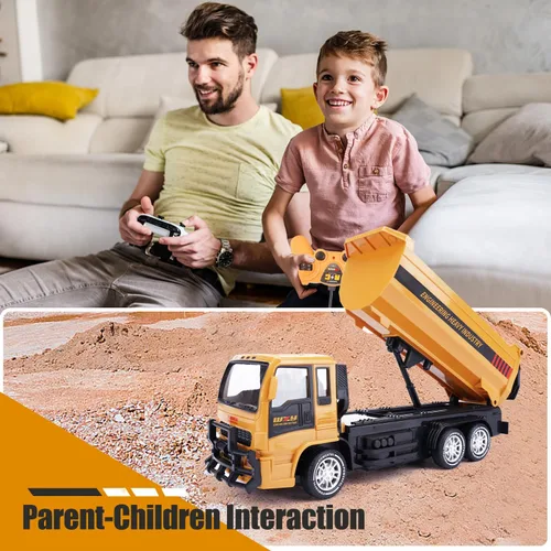 Miniatura 9 de Jiakora - Camión volquete con control remoto para niños, vehículo de construcción RC de 2.4GHz con luces LED, función de volcado de 45°, 2