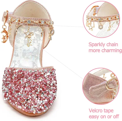Miniatura 4 de Furdeour Girls Sandals Glittler Bow Dress Shoes Princess Crystal High Heels Party Wedding Flower Girls Shoes for Kid Toddler