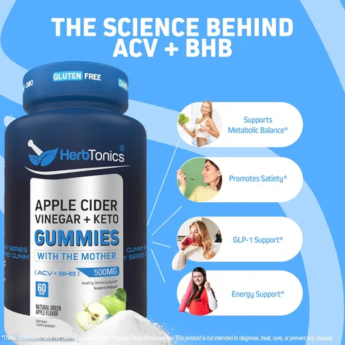 Miniatura 2 de Herbtonics Gomitas Keto de vinagre de sidra de manzana, apoyo a la digestión y la desintoxicación, fórmula avanzada BHB sin azúcar para apoyo