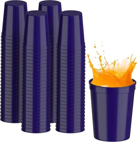 Miniatura 110 de PartyPrints Paquete de 100 vasos de plástico en blanco reutilizables de 10 a 12 onzas, vasos de estadio a granel, sin BPA, aptos para lavavajillas