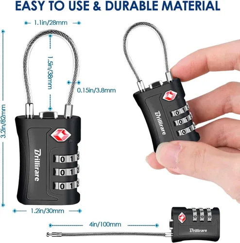 Miniatura 3 de Paquete de 2 cerraduras de equipaje aprobadas por la TSA, candado de combinación de cable de viaje, cerradura impermeable de 3 dígitos, cerradura