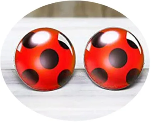 Aretes de clip de mariquita, cosplay de mariquita, aretes de plata con diseño de mariquita, aretes de plata con puntos negros, aretes de mariquita