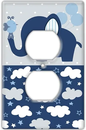 Miniatura 8 de Placa decorativa para interruptor de pared, elefante bebé en placa de interruptor de decoración azul, linda ilustración perfecta para habitación