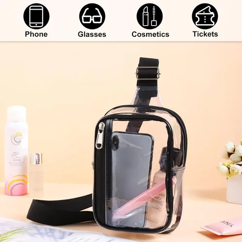 Miniatura 7 de Edraco Mini bolsa transparente tipo cangurera, resistente y transparente, bonito bolso cruzado para conciertos, estadio, viajes