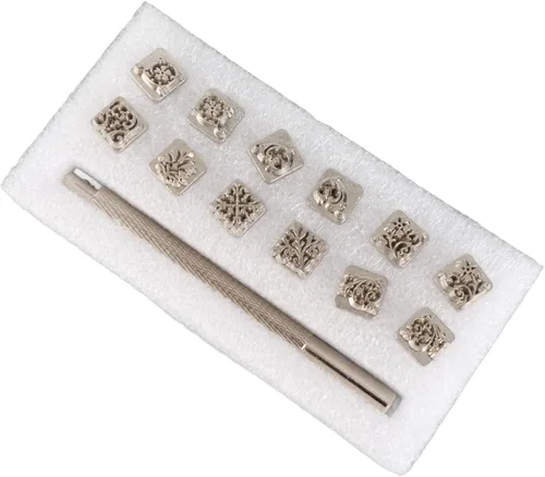 Miniatura 2 de 12 herramientas de estampado de cuero, 12 patrones de aleación de zinc, herramientas de punzón, diseño de flores, para manualidades de cuero