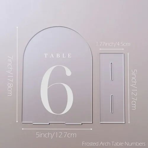 Miniatura 7 de Números de mesa de arco esmerilado para recepción de boda, paquete de 10 piezas de 5x7" Signos acrílicos de arco esmerilado con soporte, números