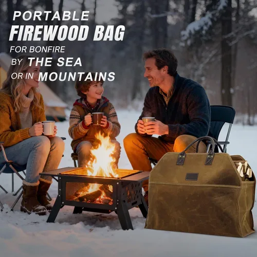 Miniatura 7 de INNO STAGE - Bolsa de lona encerada resistente para leña, tamaño grande, bolsa de almacenamiento para accesorios de chimenea y estufa de madera