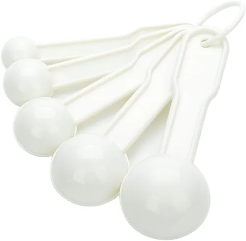 Miniatura 5 de 5 en 1 plástico blanco 0.04 oz 0.09 oz 0.18 oz 0.35 oz 0.53 oz cucharas de medición conjunto cocina herramientas para hornear