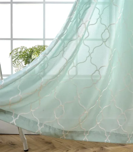Miniatura 9 de Miuco, cortinas de imitación de lino con bordado marroquí, semitransparentes, con ojales para salón o dormitorio