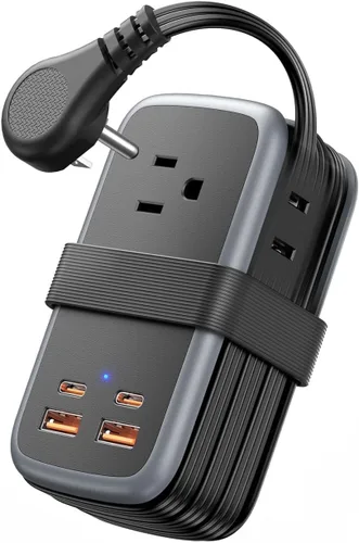 NTONPOWER GAN Ultra Estación de Carga Rápida USB de 65W, Regleta de Energía de Viaje 7 en 1 con 3 Enchufes 4 USB (2 USB C), Cable de Extensión de