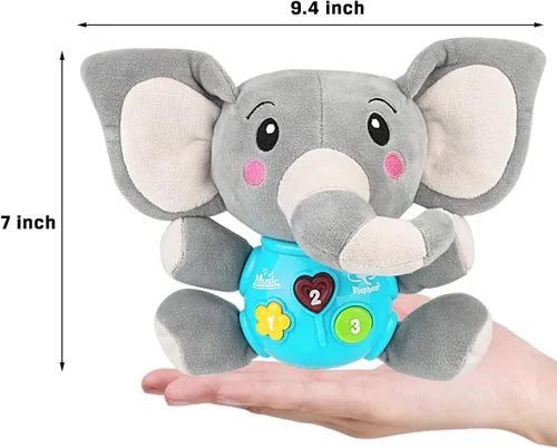 Miniatura 4 de Aitbay elefante musical de peluche, juguete para niños de 0, 3, 6, 9 y 12 meses, bonito peluche con luces para bebés recién nacidos, para niños